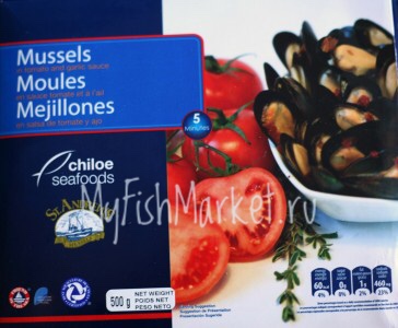картинка Голубые мидии в томатном соусе Интернет магазина MyFishMarket.ru - доставка свежемороженой рыбы , морепродуктов , красной и черной икры в офис или на дом.